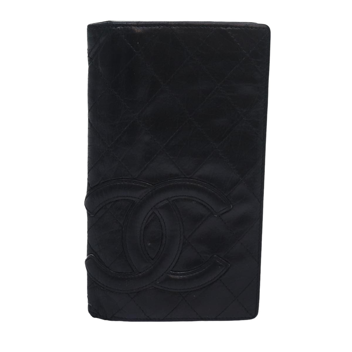 Chanel Cambon Line Long Wallet Leather Black CC Auth bs