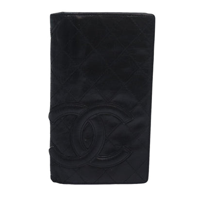 Chanel Cambon Line Long Wallet Leather Black CC Auth bs