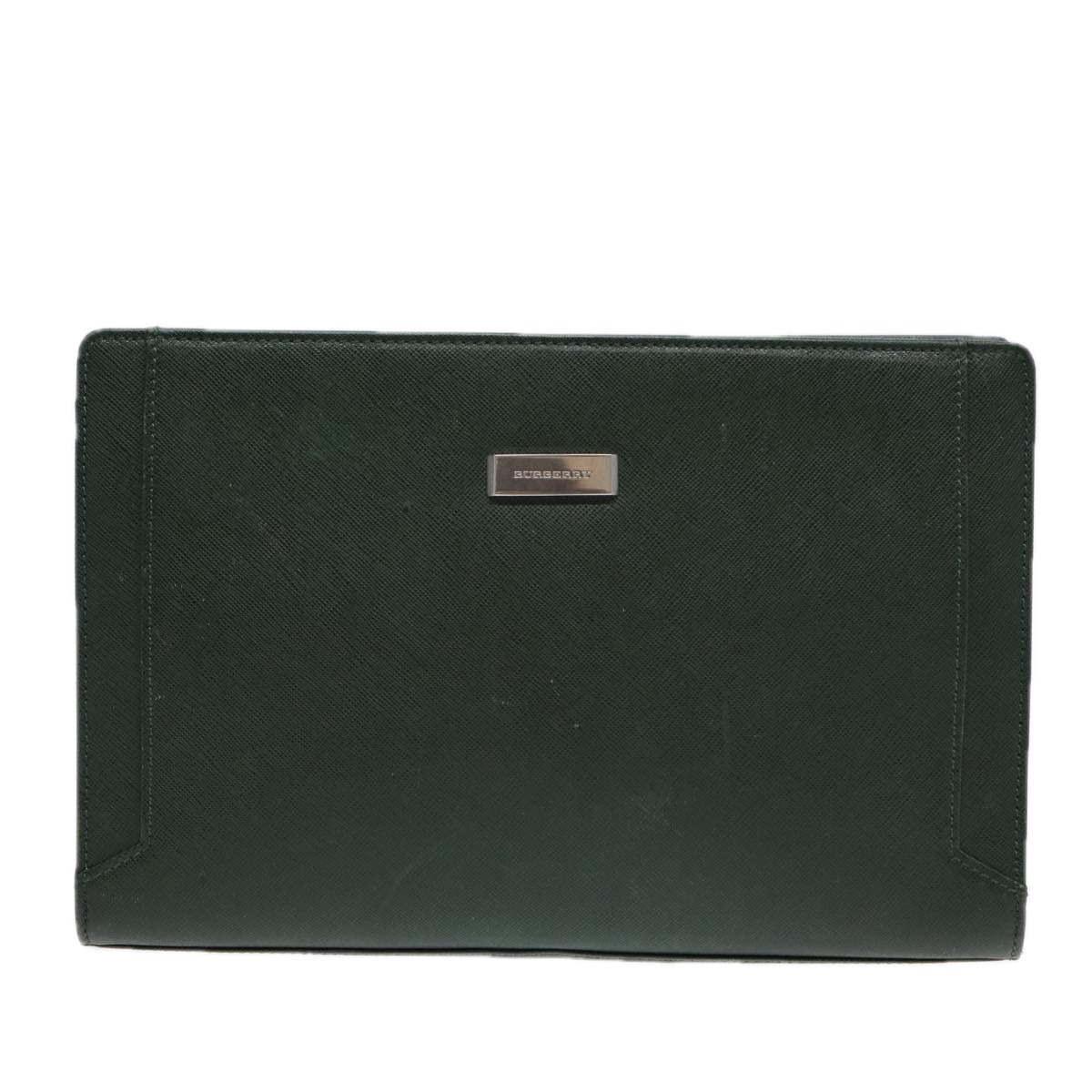 BURBERRY Clutch Bag Leather Green Auth bs16497