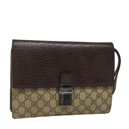 GUCCI GG Supreme Clutch Bag PVC Beige Silver 114686 Auth bs16523