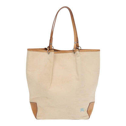 BURBERRY Blue Label Tote Bag Canvas Leather Beige Brown Silver Auth bs16527