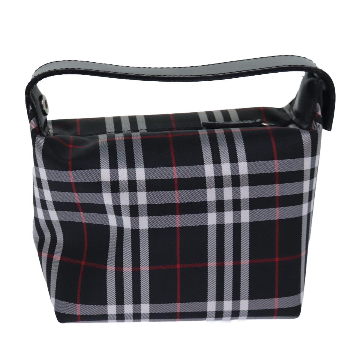 BURBERRY Nova Check Hand Bag Nylon Silver Black Auth bs16532