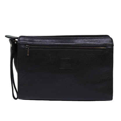 BURBERRYSs Clutch Bag Leather Black Gold Auth bs16534