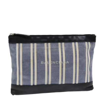 Balenciaga Clutch Bag Canvas Leather Blue Black Silver 420407 Auth bs16618