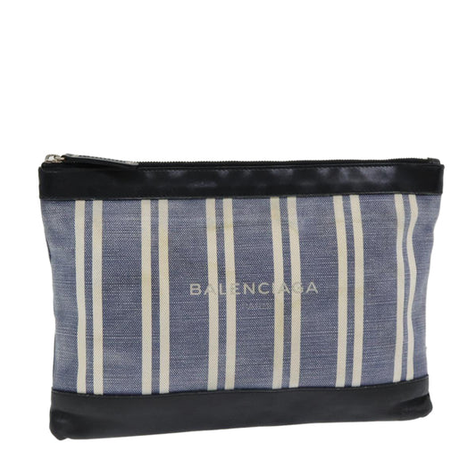 Balenciaga Clutch Bag Canvas Leather Blue Black Silver 420407 Auth bs16618