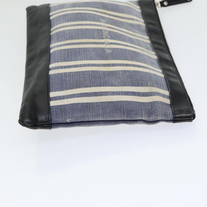 Balenciaga Clutch Bag Canvas Leather Blue Black Silver 420407 Auth bs16618