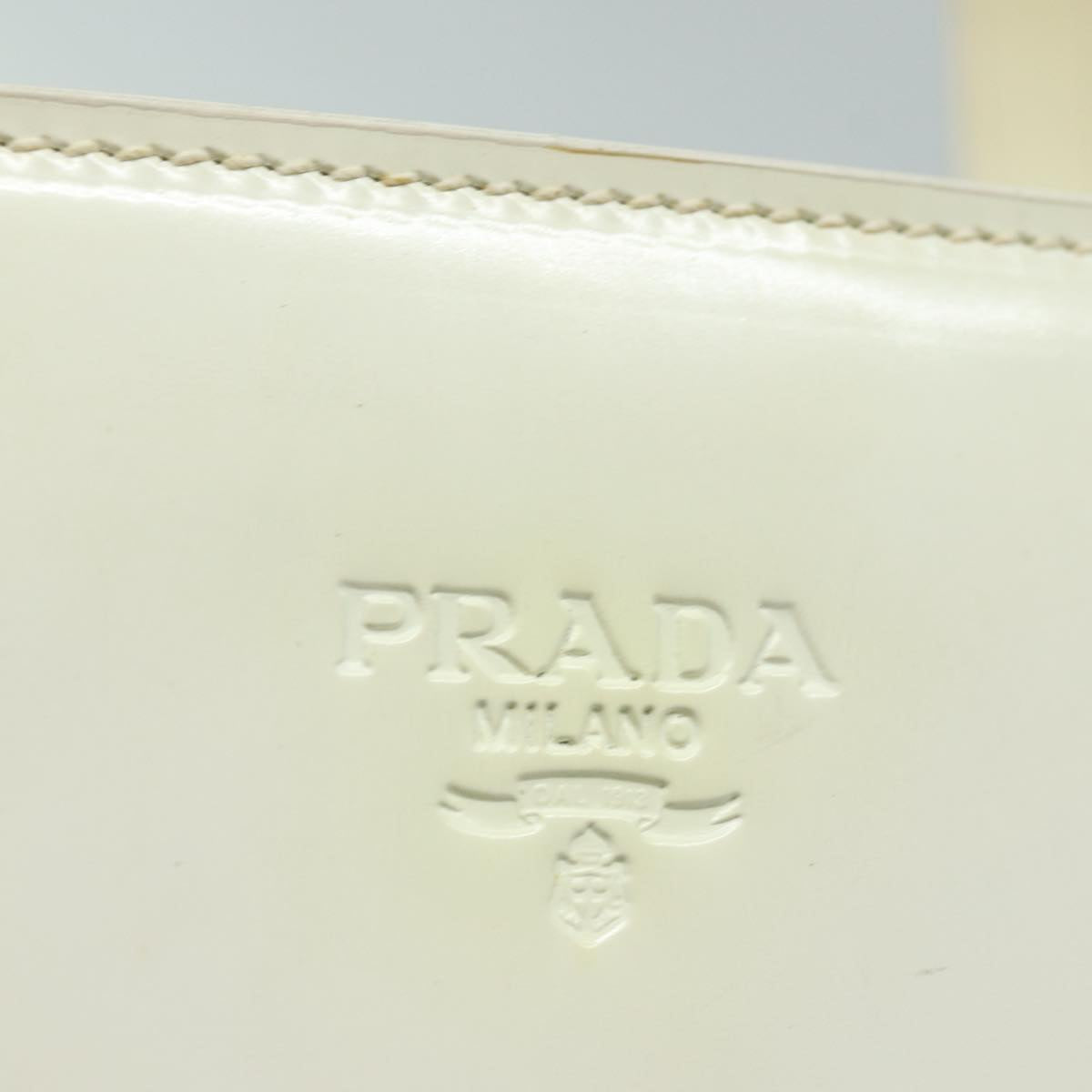 PRADA Hand Bag Enamel Silver White Auth bs16621