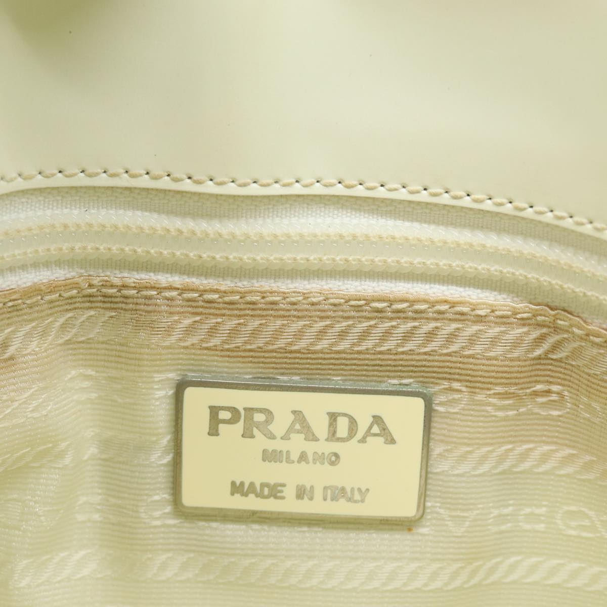 PRADA Hand Bag Enamel Silver White Auth bs16621