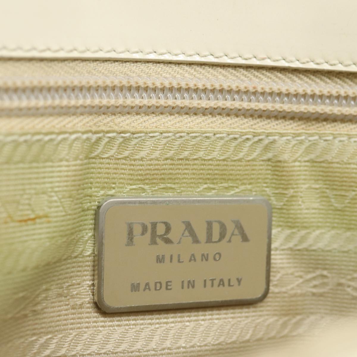 PRADA Hand Bag Enamel Silver White Auth bs16622