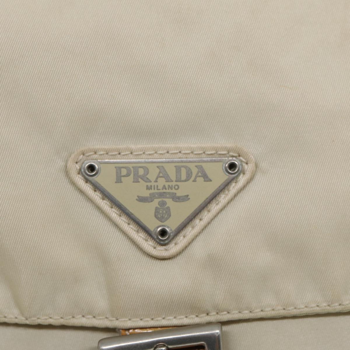 PRADA Shoulder Bag Nylon Beige Silver Auth bs16711