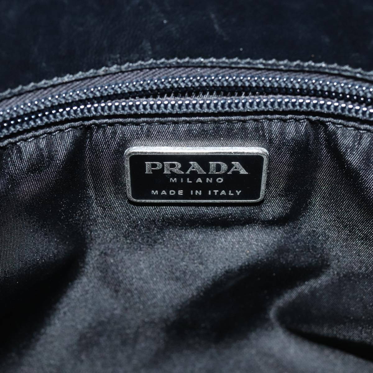 PRADA Tote Bag Nylon Black Silver Auth bs16718