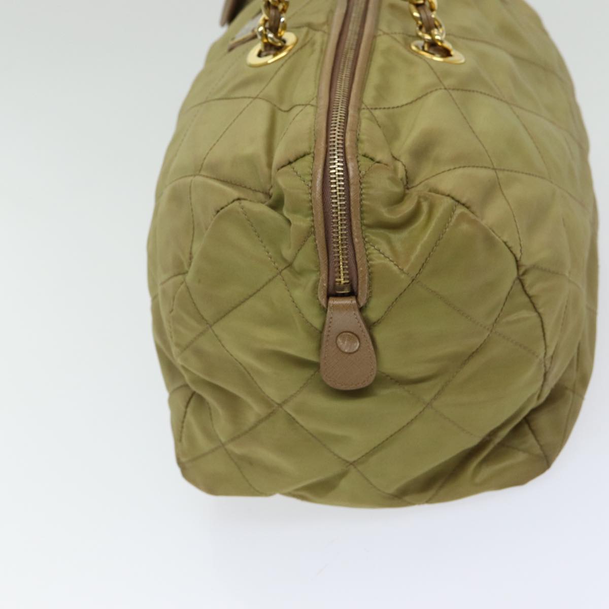 PRADA Chain Hand Bag Nylon Beige Gold Auth bs16747