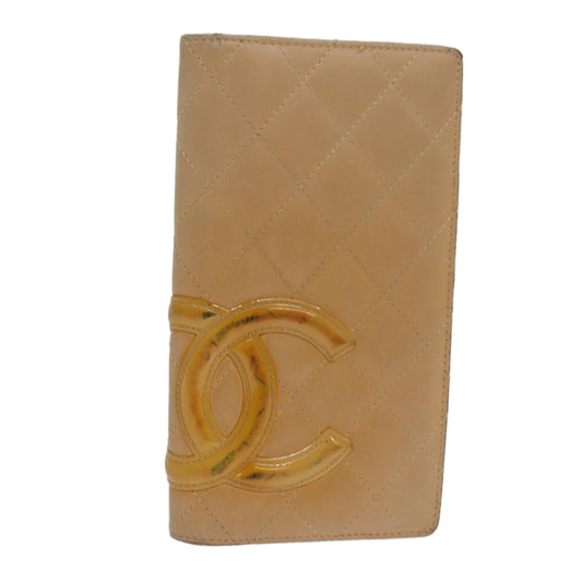 Chanel Cambon Line Matelasse Long Wallet Leather Beige CC Auth bs