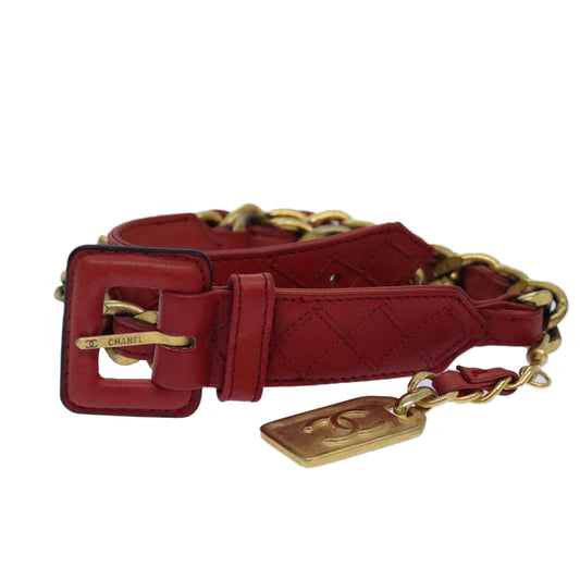Chanel Bicolore Chain Belt Leather metal ."-." Red Gold CC Auth bs