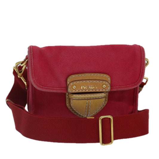 PRADA Shoulder Bag Canvas Red Auth bs16823