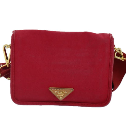 PRADA Shoulder Bag Canvas Red Auth bs16823