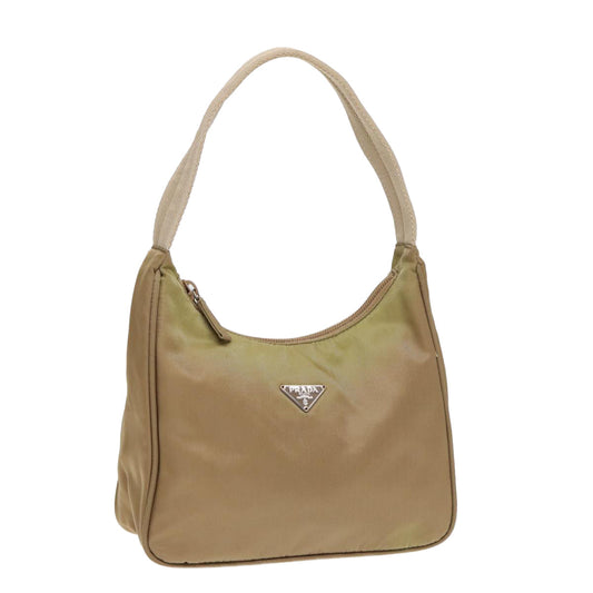 PRADA Hand Bag Nylon Beige Auth bs16825