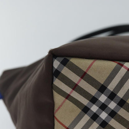BURBERRYSs Nova Check Blue Label Hand Bag Nylon Brown Beige Auth bs16827