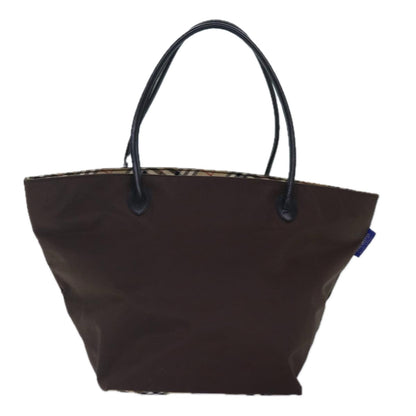 BURBERRYSs Nova Check Blue Label Hand Bag Nylon Brown Beige Auth bs16827