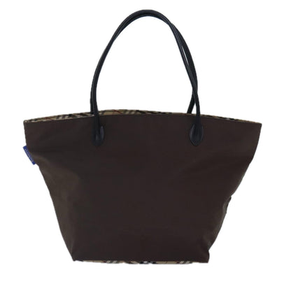 BURBERRYSs Nova Check Blue Label Hand Bag Nylon Brown Beige Auth bs16827