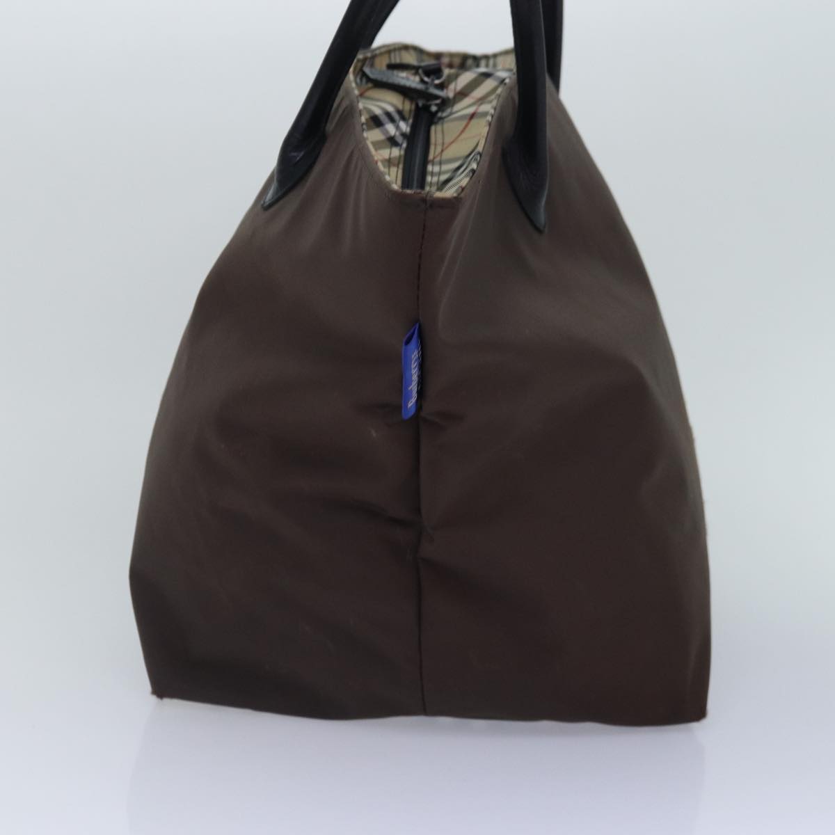 BURBERRYSs Nova Check Blue Label Hand Bag Nylon Brown Beige Auth bs16827
