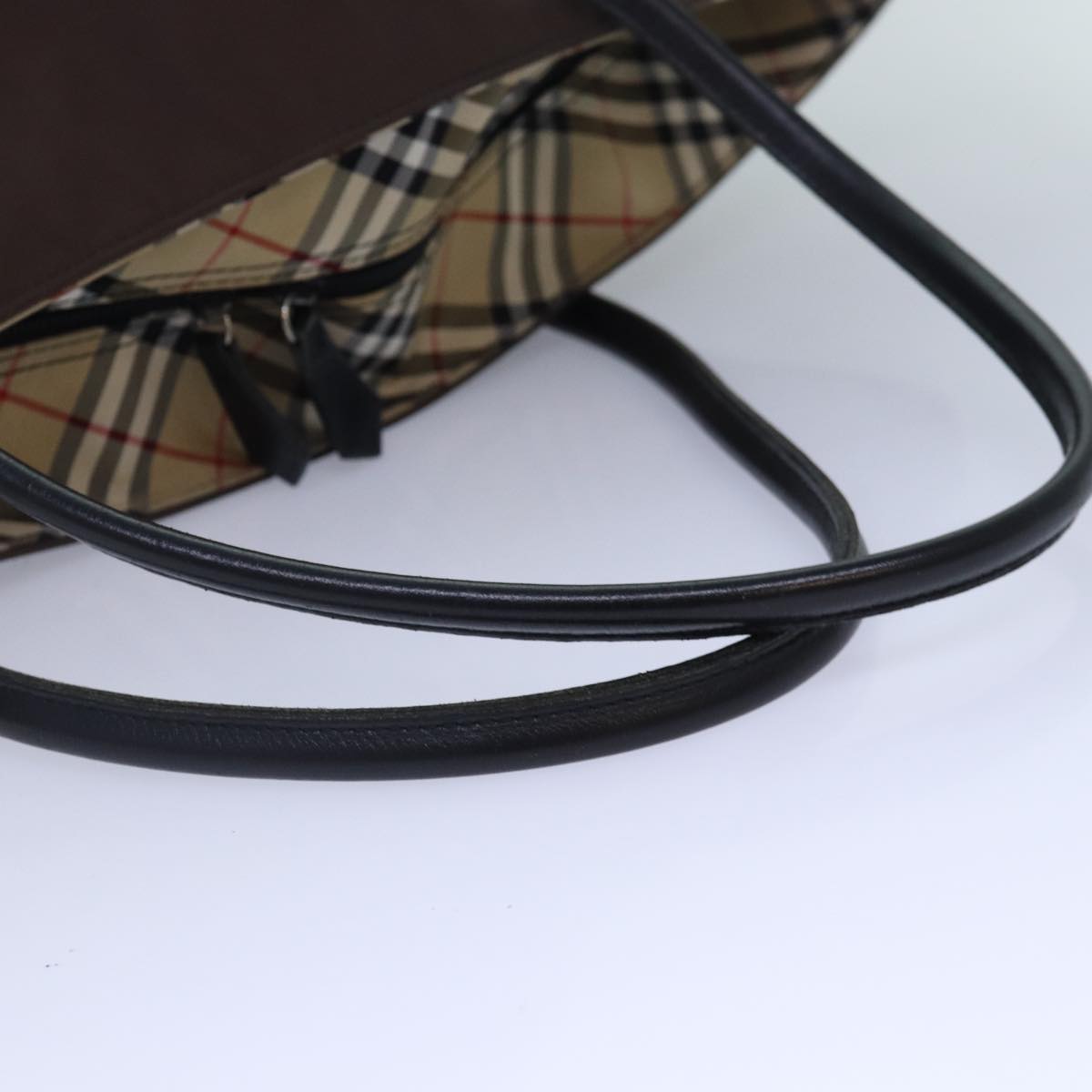 BURBERRYSs Nova Check Blue Label Hand Bag Nylon Brown Beige Auth bs16827
