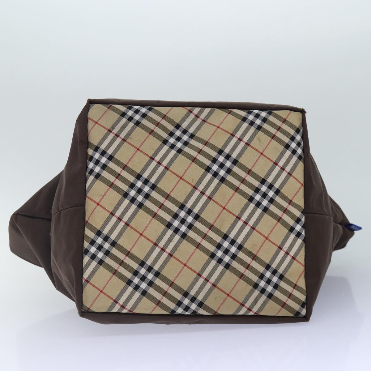 BURBERRYSs Nova Check Blue Label Hand Bag Nylon Brown Beige Auth bs16827