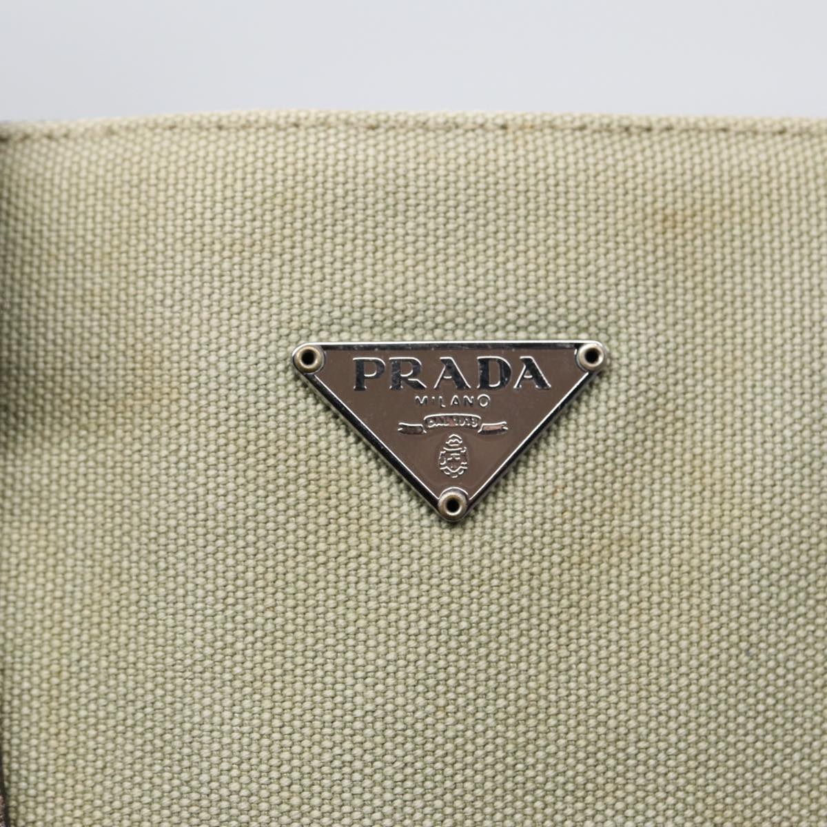 PRADA Hand Bag Canvas Khaki Auth bs16842