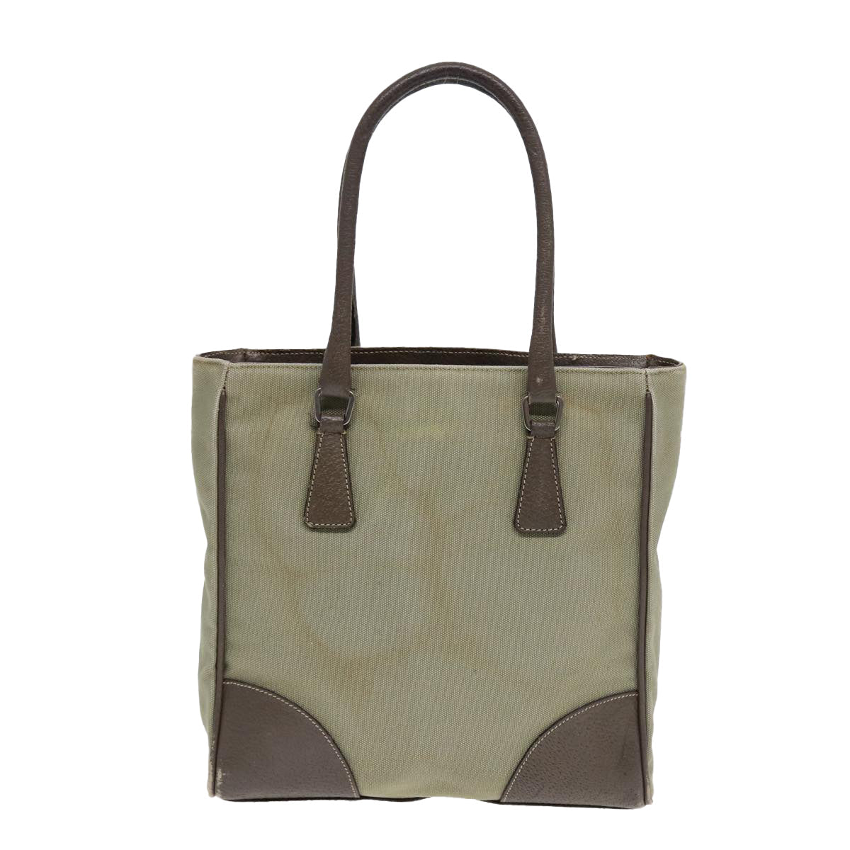 PRADA Hand Bag Canvas Khaki Auth bs16842