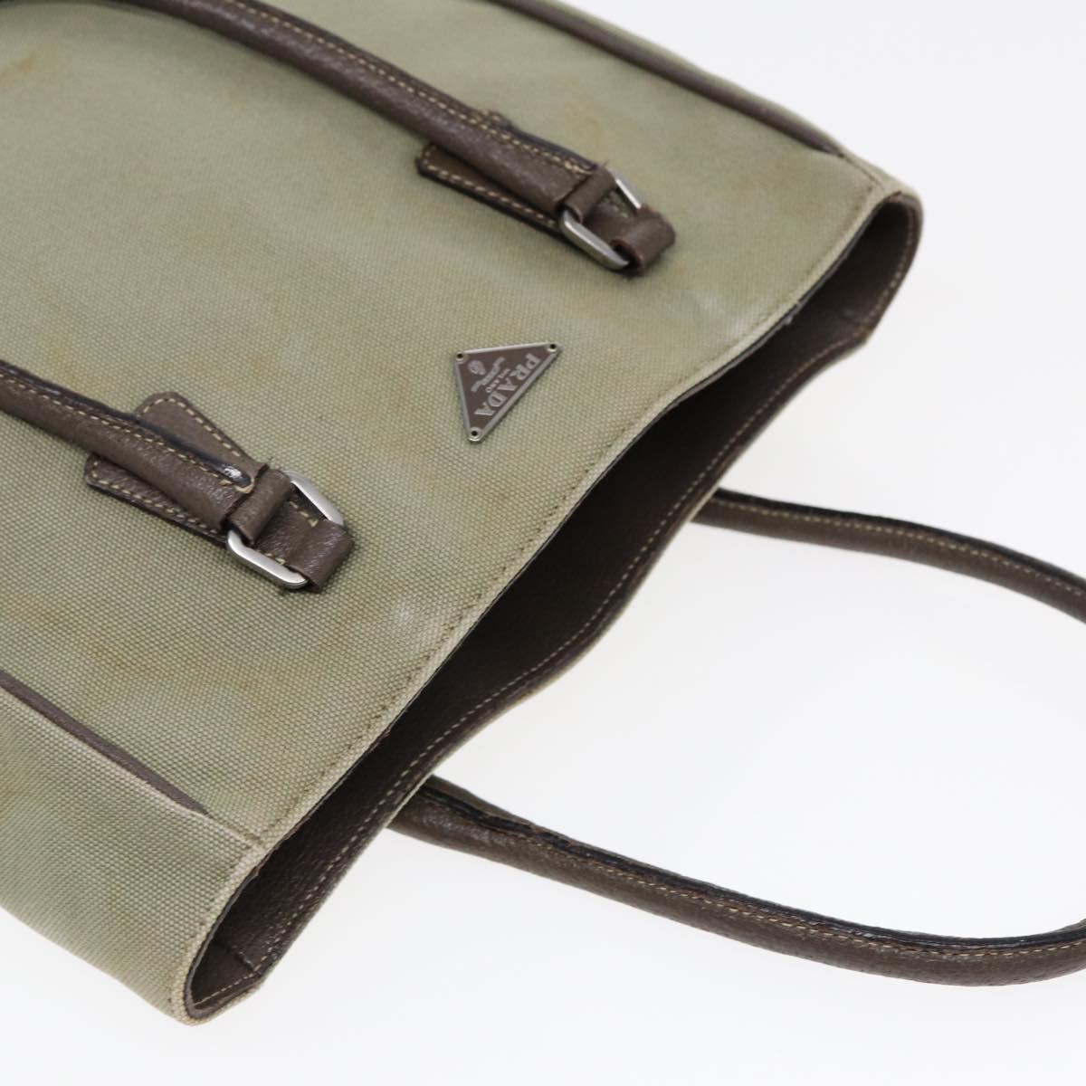 PRADA Hand Bag Canvas Khaki Auth bs16842