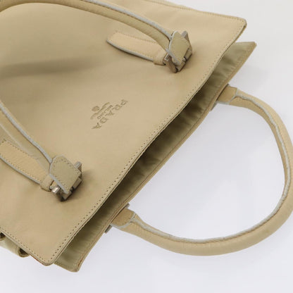 PRADA Hand Bag Leather Beige Auth bs16865