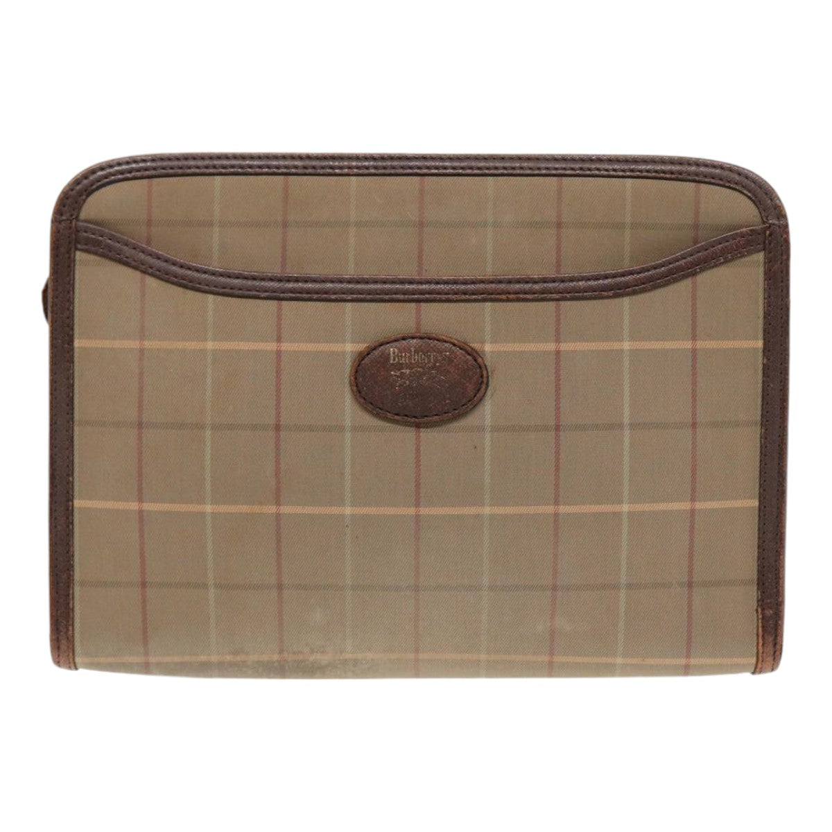 BURBERRYSs Nova Check Clutch Bag Canvas Leather 2Set Brown Beige Auth bs16912