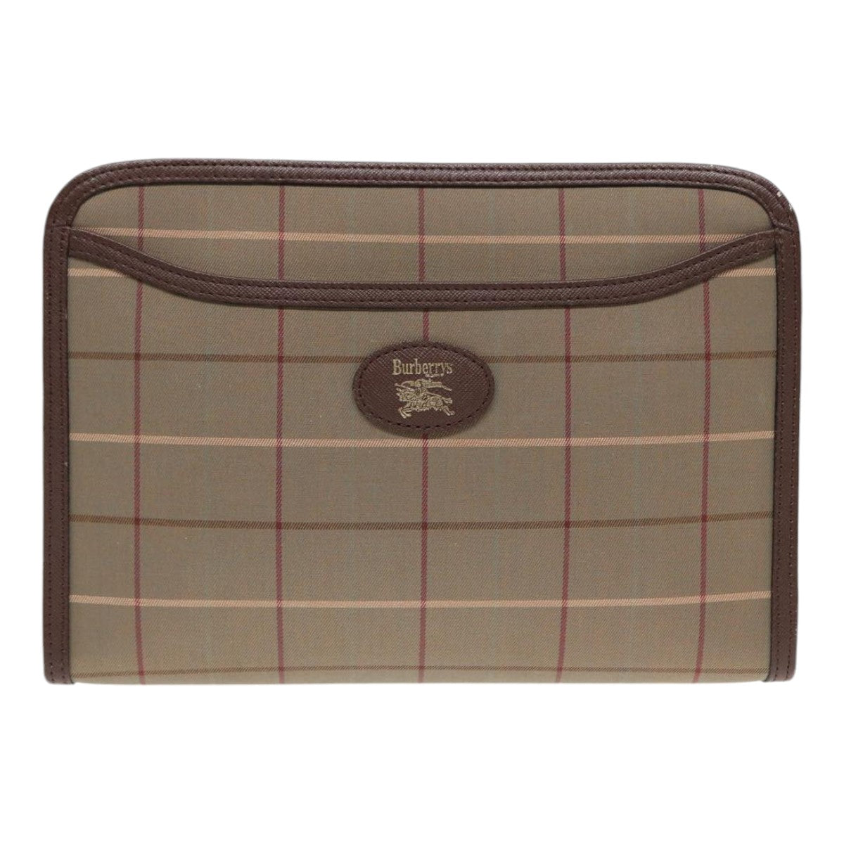 BURBERRYSs Nova Check Clutch Bag Canvas Leather 2Set Brown Beige Auth bs16912