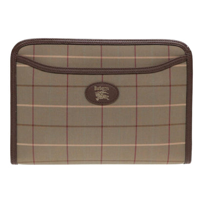 BURBERRYSs Nova Check Clutch Bag Canvas Leather 2Set Brown Beige Auth bs16912