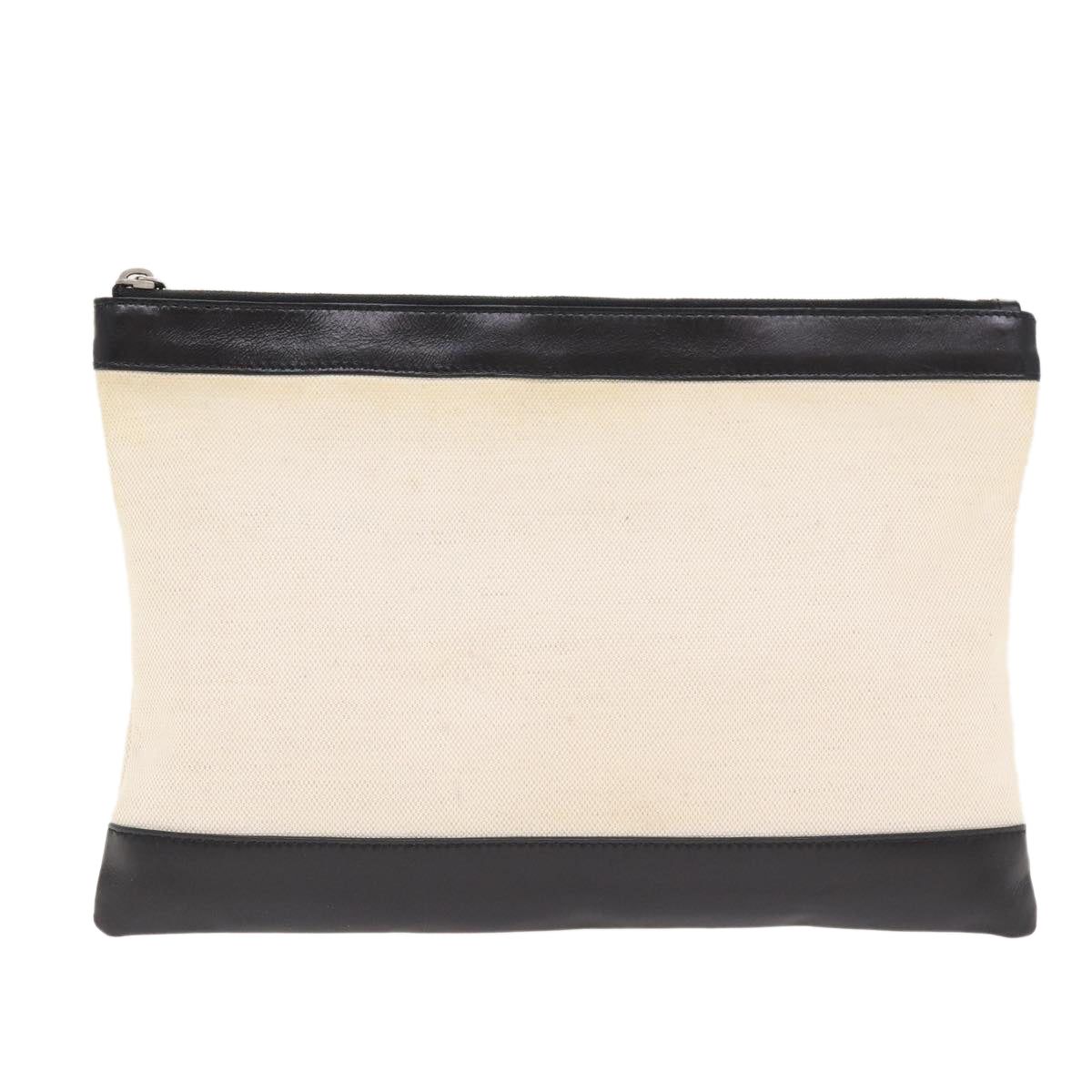 Balenciaga Clip M Clutch Bag Canvas Leather Beige Silver 373834 Auth bs16915