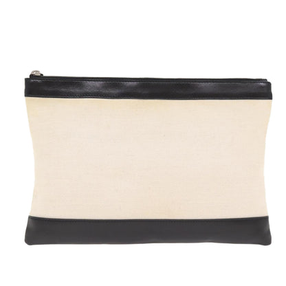 Balenciaga Clip M Clutch Bag Canvas Leather Beige Silver 373834 Auth bs16915