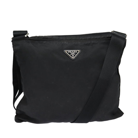 PRADA Shoulder Bag Nylon Black Silver Auth bs16985