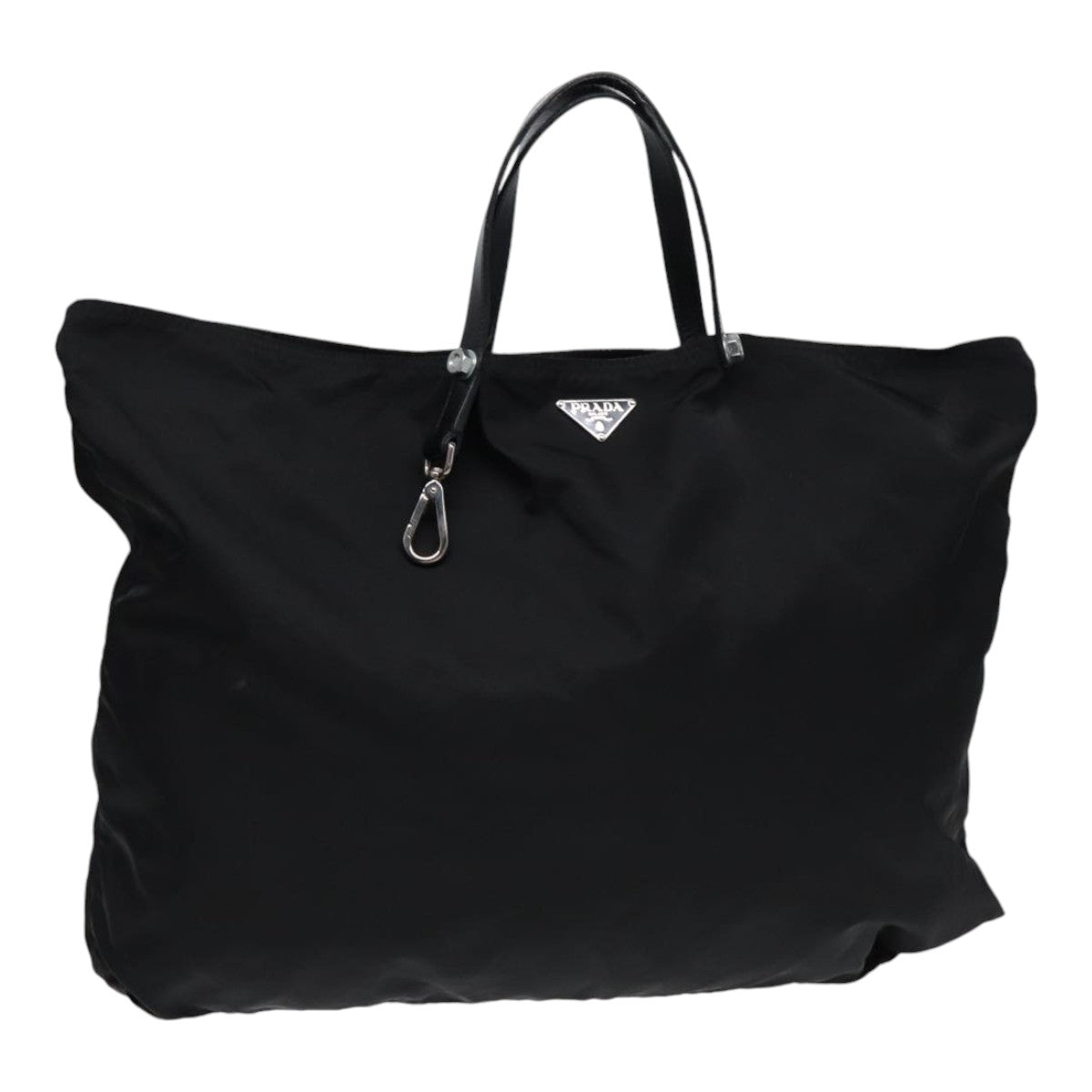 PRADA Tote Bag Nylon Black Silver Auth bs17013