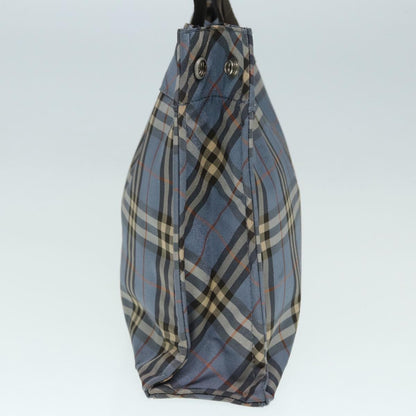BURBERRY Nova Check Blue Label Hand Bag Nylon Blue Brown Silver Auth bs17028