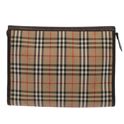BURBERRYSs Nova Check Clutch Bag Canvas Leather Beige Brown gold Auth bs17029