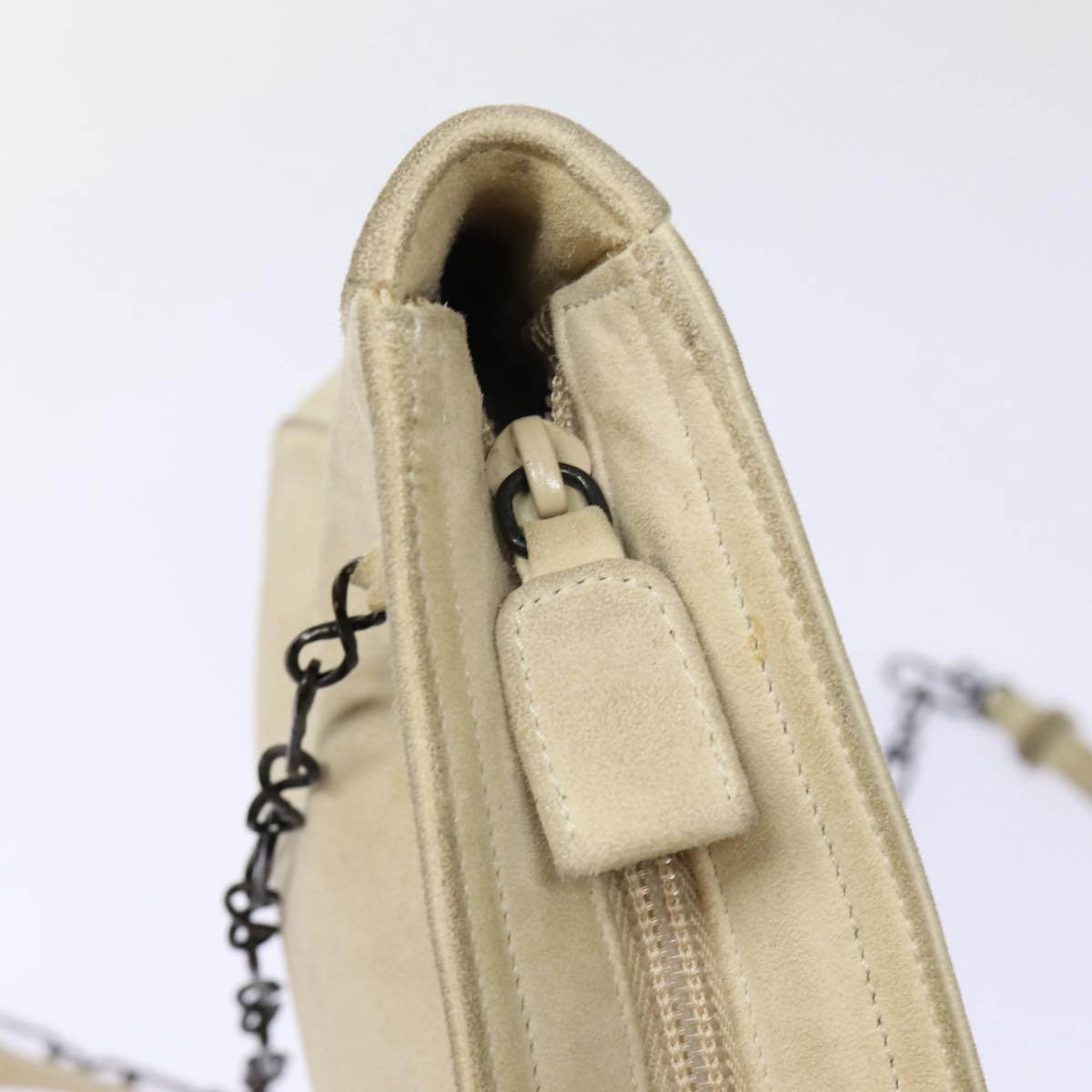 PRADA Chain Shoulder Bag Suede Beige Silver Auth bs17129