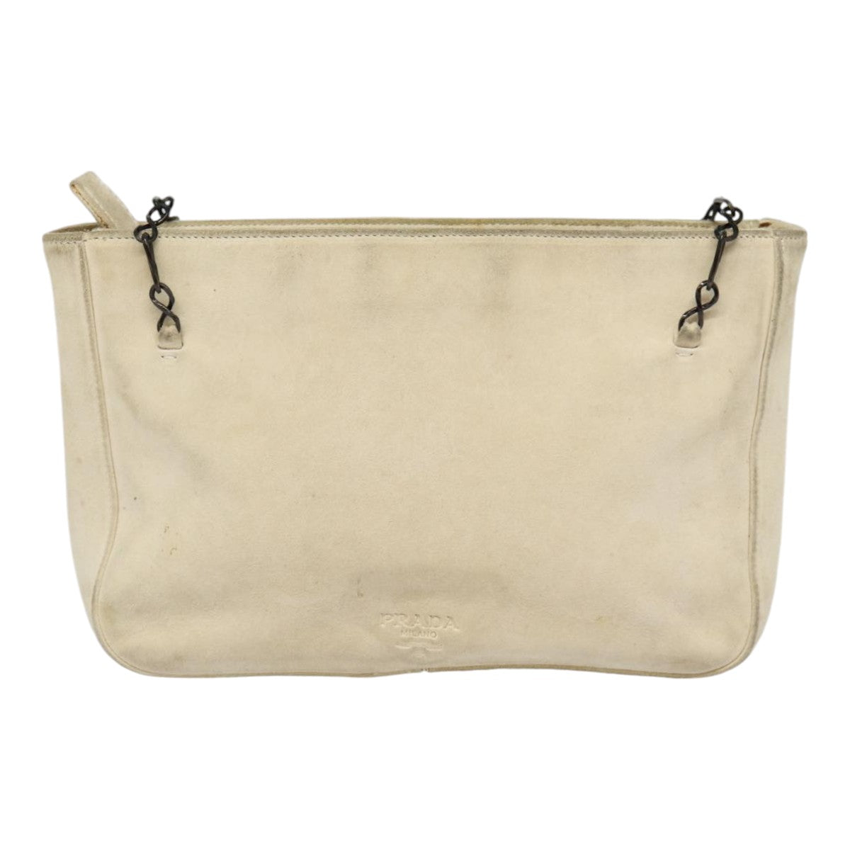 PRADA Chain Shoulder Bag Suede Beige Silver Auth bs17129