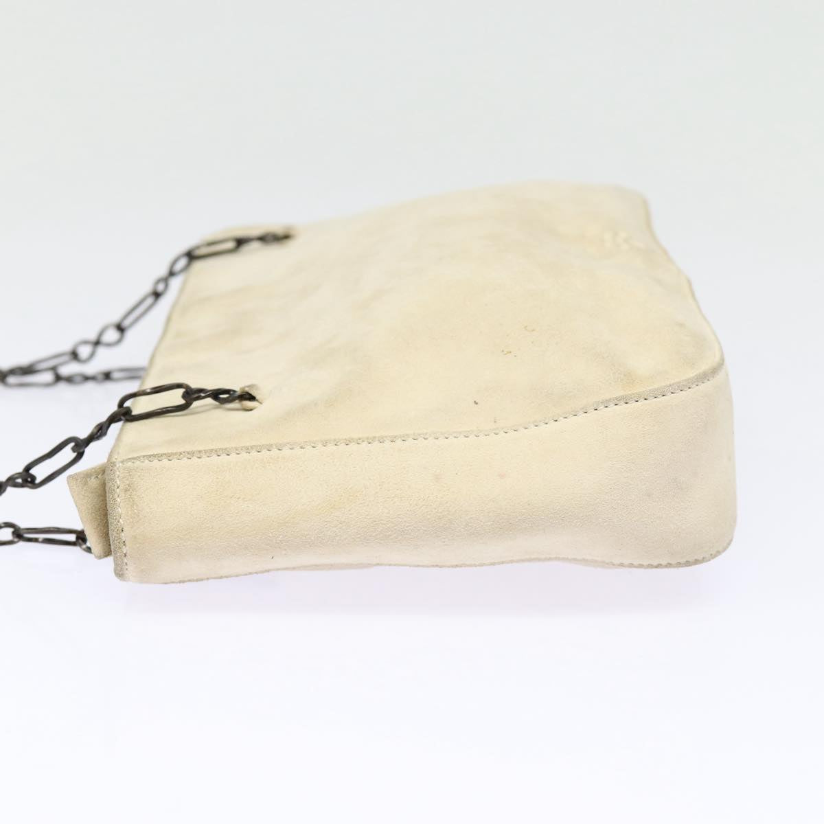 PRADA Chain Shoulder Bag Suede Beige Silver Auth bs17129