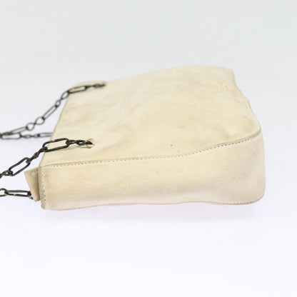 PRADA Chain Shoulder Bag Suede Beige Silver Auth bs17129