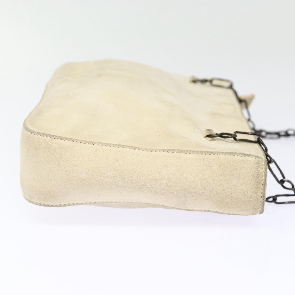 PRADA Chain Shoulder Bag Suede Beige Silver Auth bs17129