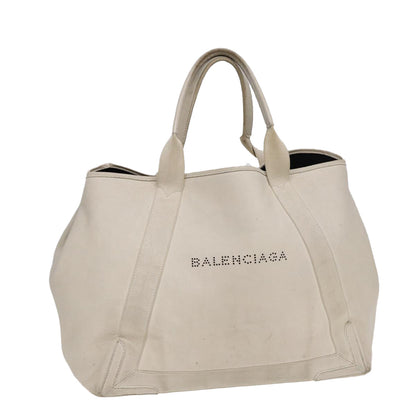 Balenciaga Navy Cabas Hand Bag Leather White Silver 339936 Auth bs17140