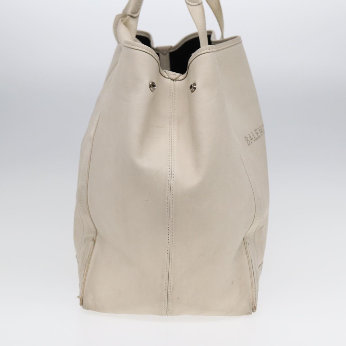 Balenciaga Navy Cabas Hand Bag Leather White Silver 339936 Auth bs17140