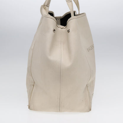 Balenciaga Navy Cabas Hand Bag Leather White Silver 339936 Auth bs17140