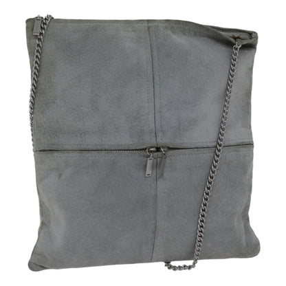 Chanel Chain Shoulder Bag Suede Gray Silver CC Auth bs