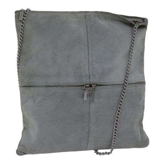 Chanel Chain Shoulder Bag Suede Gray Silver CC Auth bs